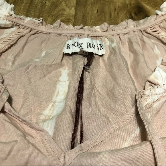 NWT knox rose womens size medium pink elastic sleeve peasant blouse tie top - Picture 2 of 11